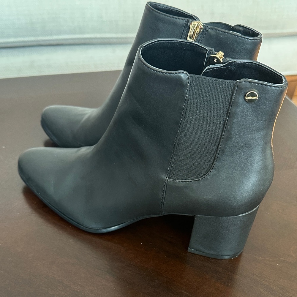 Calvin Klein Black Ankle Boots with Gold Accent